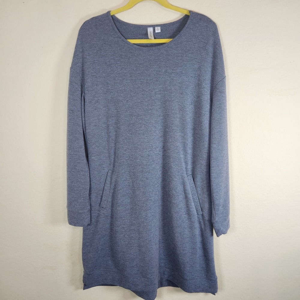 Tacera Womens Long Sleeve Heather Gray Scoop Neck Pocket Mini Dress L 9533FT